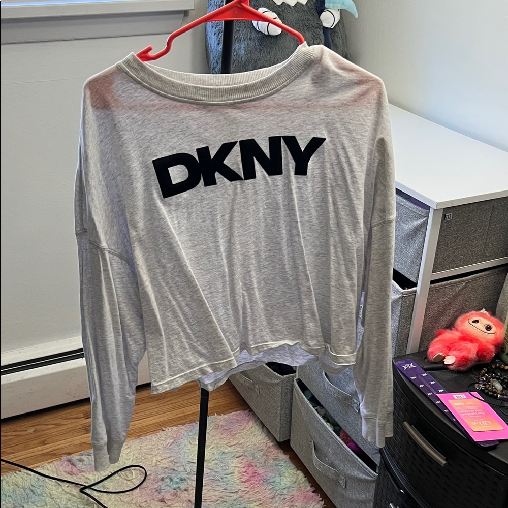 NWOT DKNY Gray Cropped Logo Sweatshirt